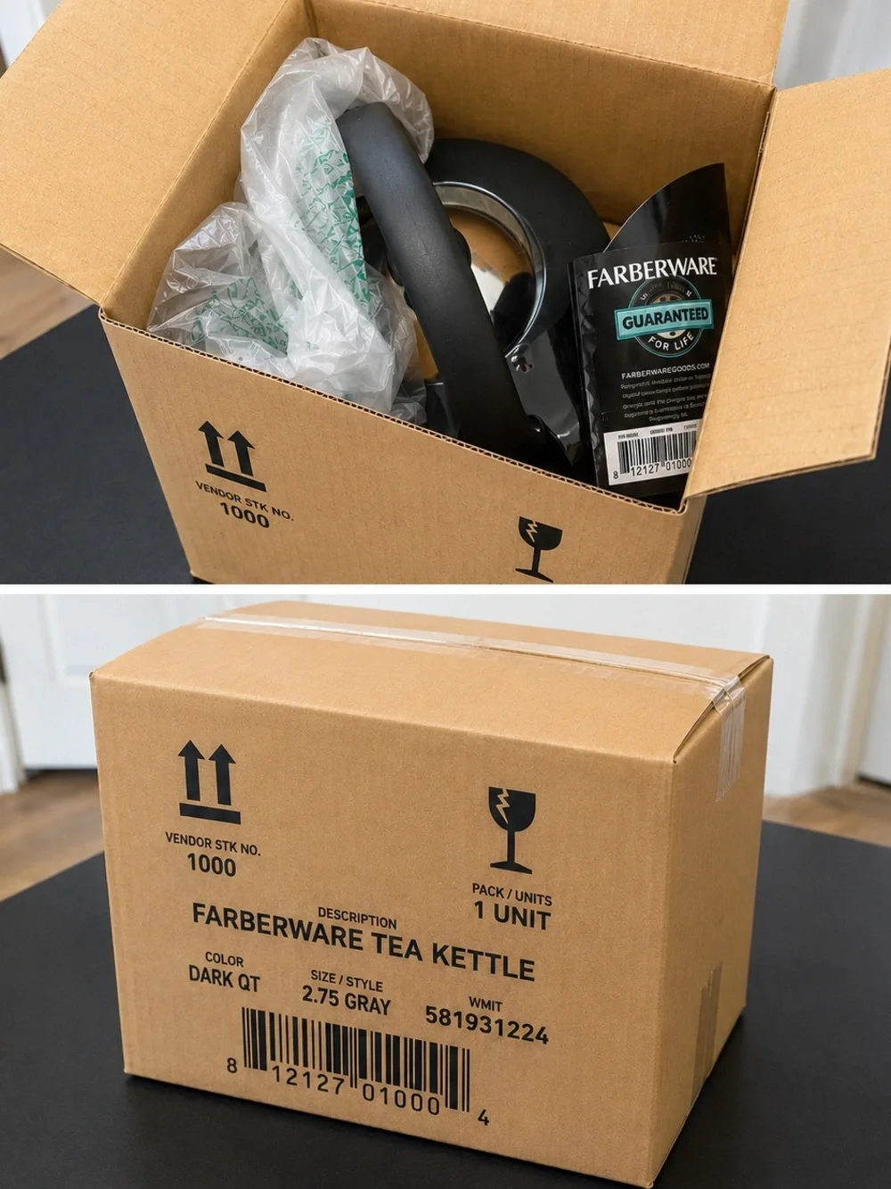 Farberware Dark Gray Whistling Stovetop Tea Kettle with Black Handle